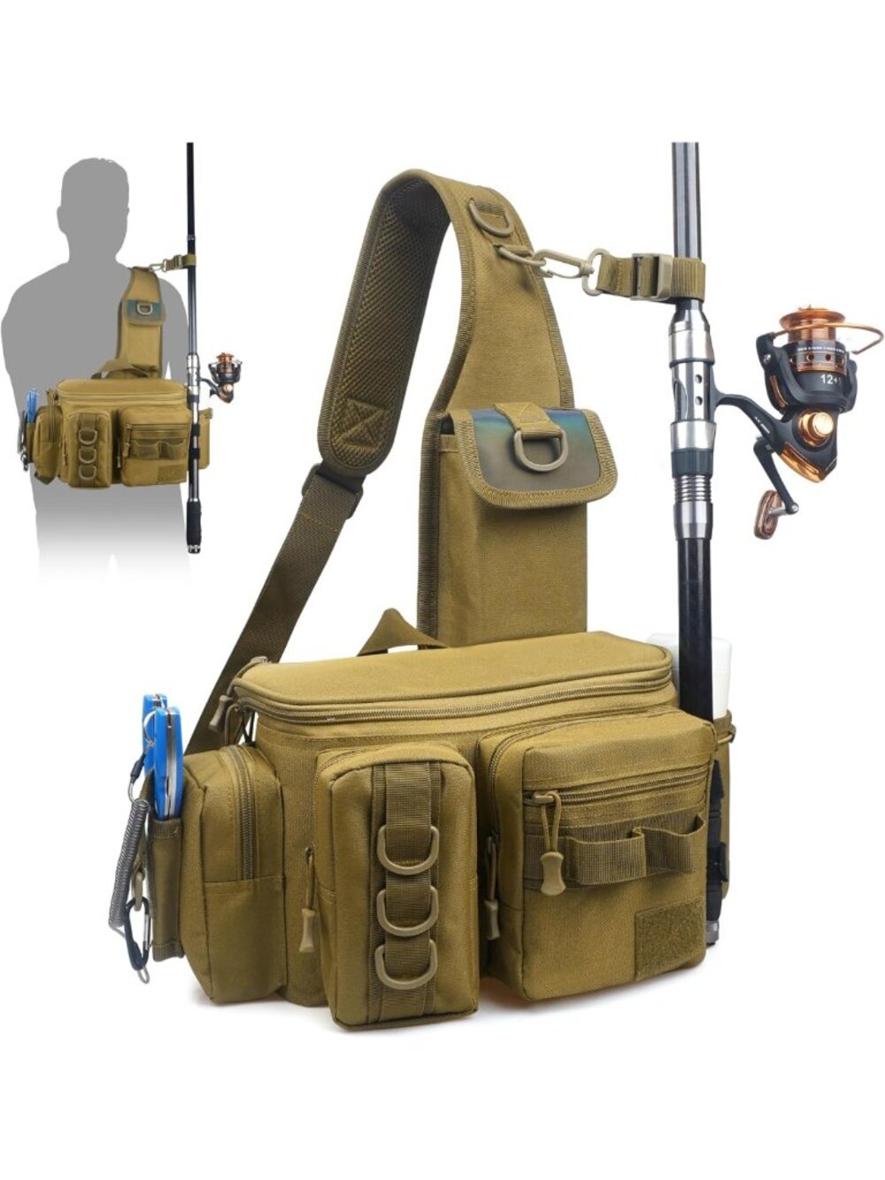 Portable Fishing Backpack with Rod Holder | Sling Fanny Pack for Camping